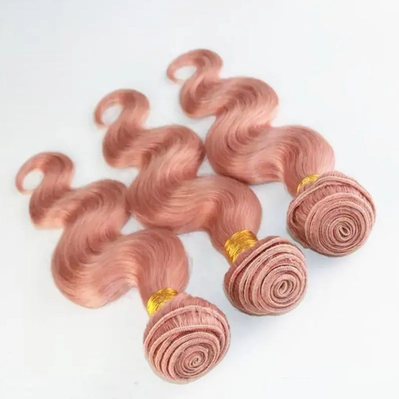 Faisceaux de cheveux roses vierges de vague de corps avec fermeture frontale Extension de trame de cheveux de vague de corps de couleur rose avec oreille à oreille frontale 13x46880268