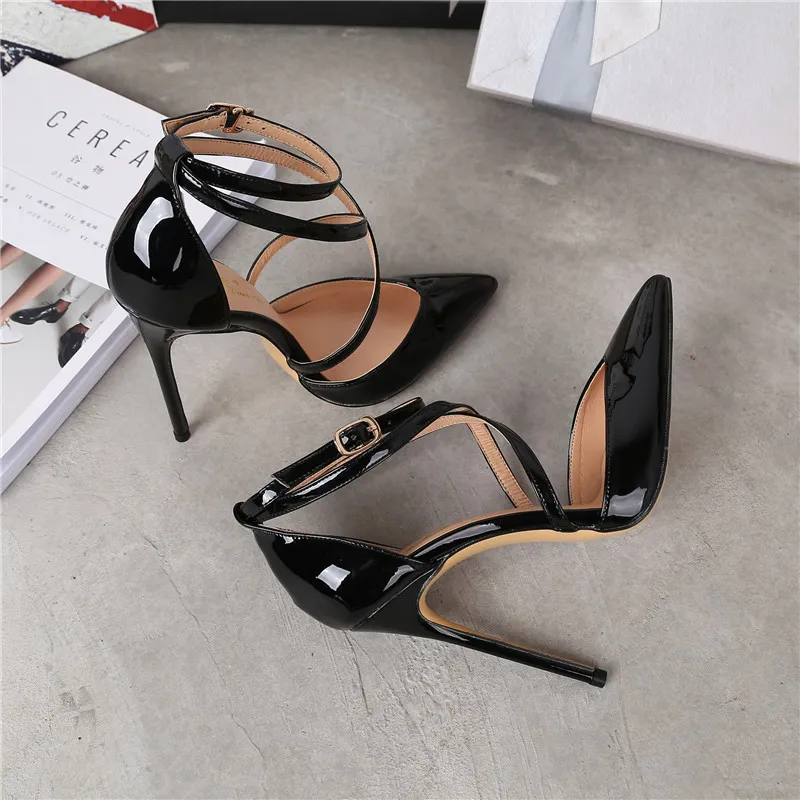 Fashion women Classic Black nude red patent point toe wedding shoes high heels thin heeled shoes pumps genuine leather 120mm