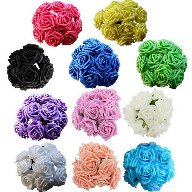 10 Kolory 8 cm Sztuczne Rose Kwiaty Ślubny Bride Bukiet PE Foam DIY Home Decor Rose Kwiaty G1129