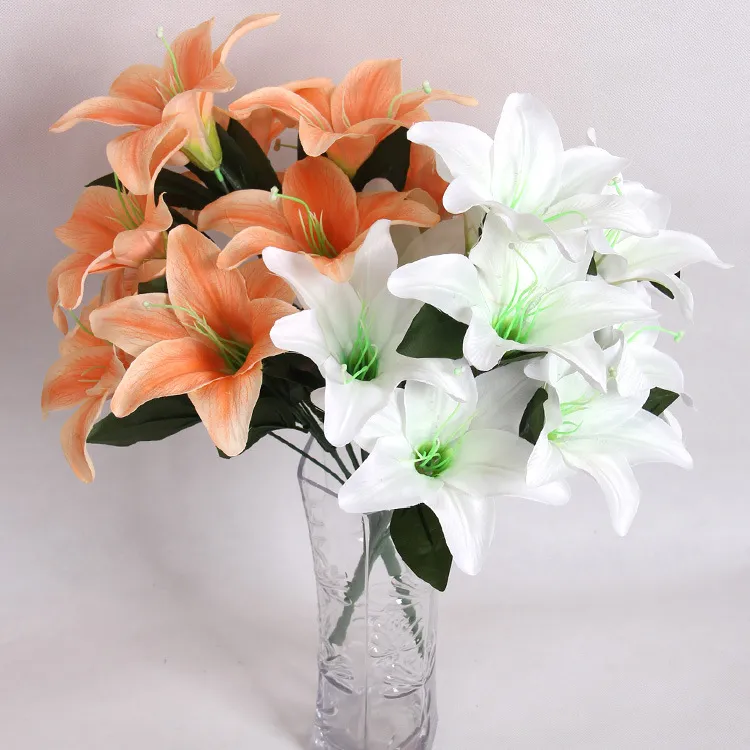 43cm Perfume Lily 10 heads Raw Silk Flower & Plastic cement Leaves Artificial Flowers For Wedding,Home,Party,Gift