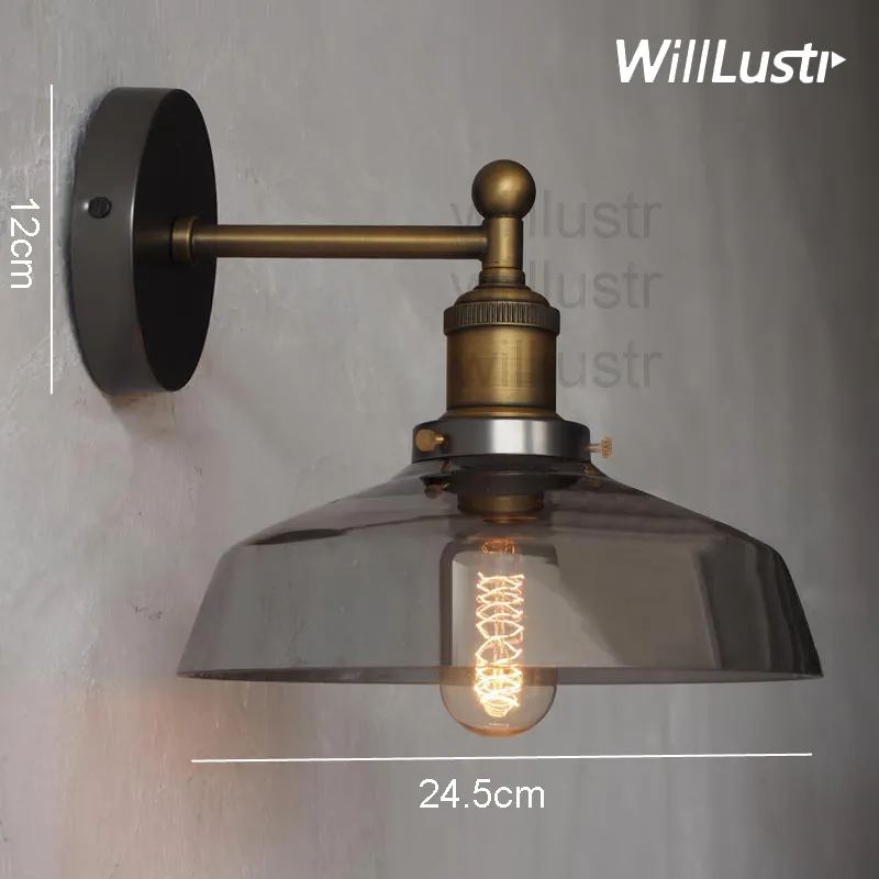 Willlust Rökglas Skugga vägglampa Loft Style Wall Sconce Lighting Fixture Bedside Rest Room Hotel Restaurant Cafe Bar Couture Light