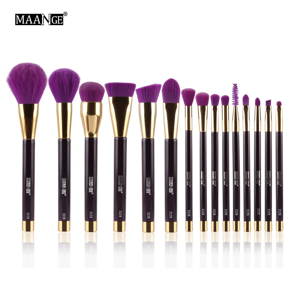 Maange 15 pcs Pincéis de Maquiagem Conjunto de Fundação Sombra Em Pó Delineador Delineador Labial Contorno Bloqueio Escova Kit Roxo de Alta Qualidade