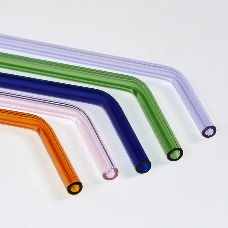 Colorful Borosilicate Cocktail Drink Straws Bent 7 Inch 8mm Drinking