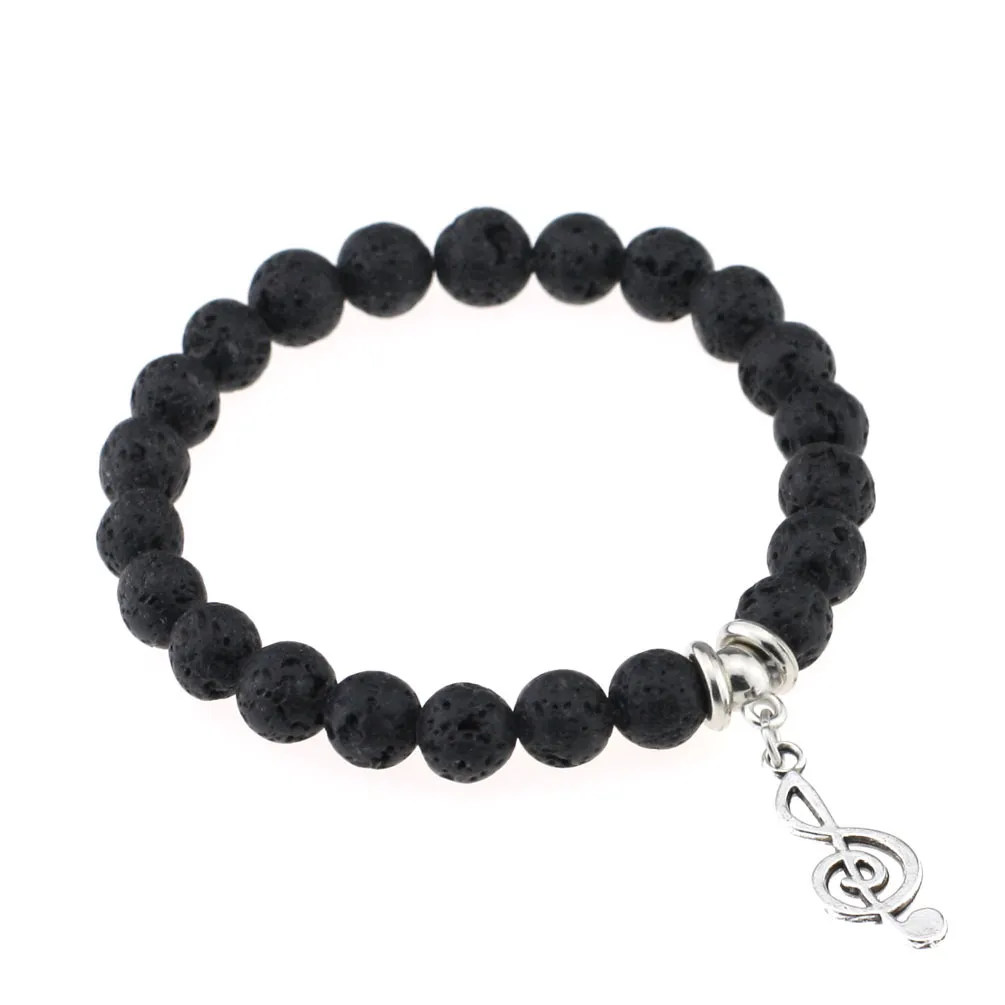 Bracciali con perline di roccia lavica calda Timone albero croce piuma stella fascino Bracciale elasticizzato in pietra naturale nera gioielli artigianali di moda da donna