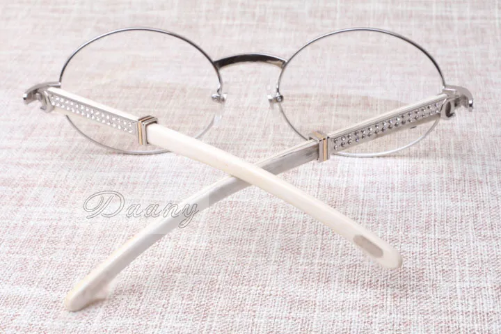 2017 neue Retro-Mode, weiße Rinderhörner, diamantierte Brille T7550178, gerade Bügelbrille für Männer und Frauen, Größe: 57–22–135 mm