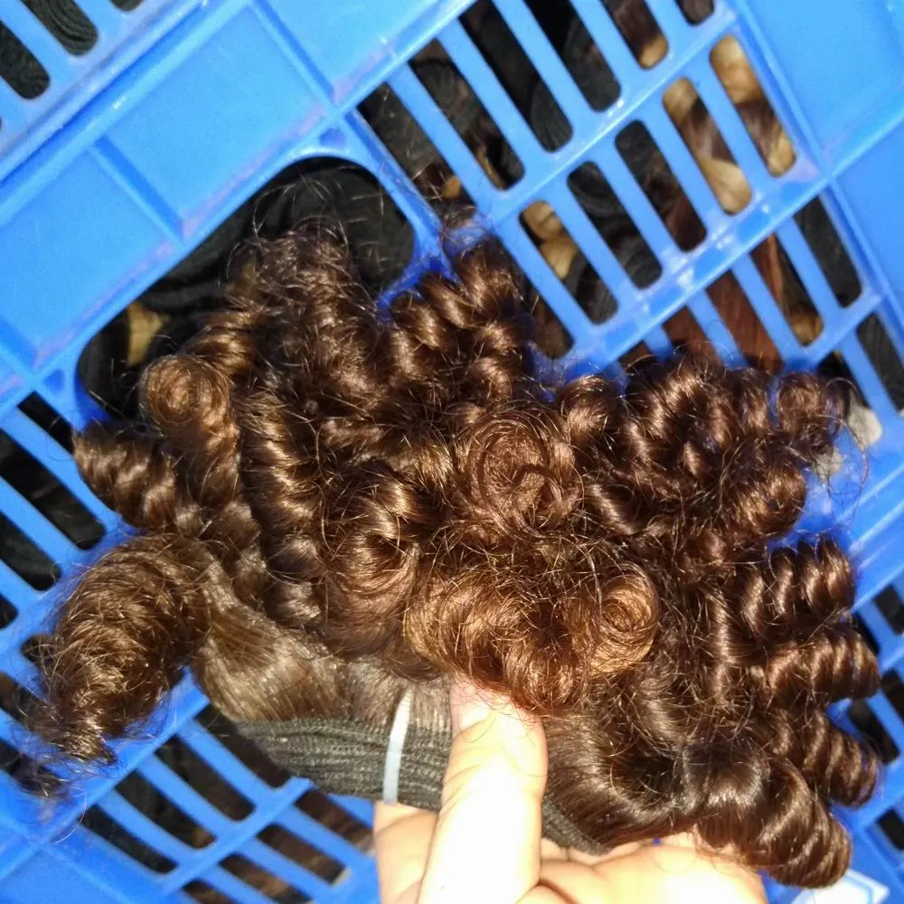 오리지널 인디언 인간 머리 제리 꽉 곱슬 곱슬 /로트 가공되지 않은 직조 extenion 전체 바느질