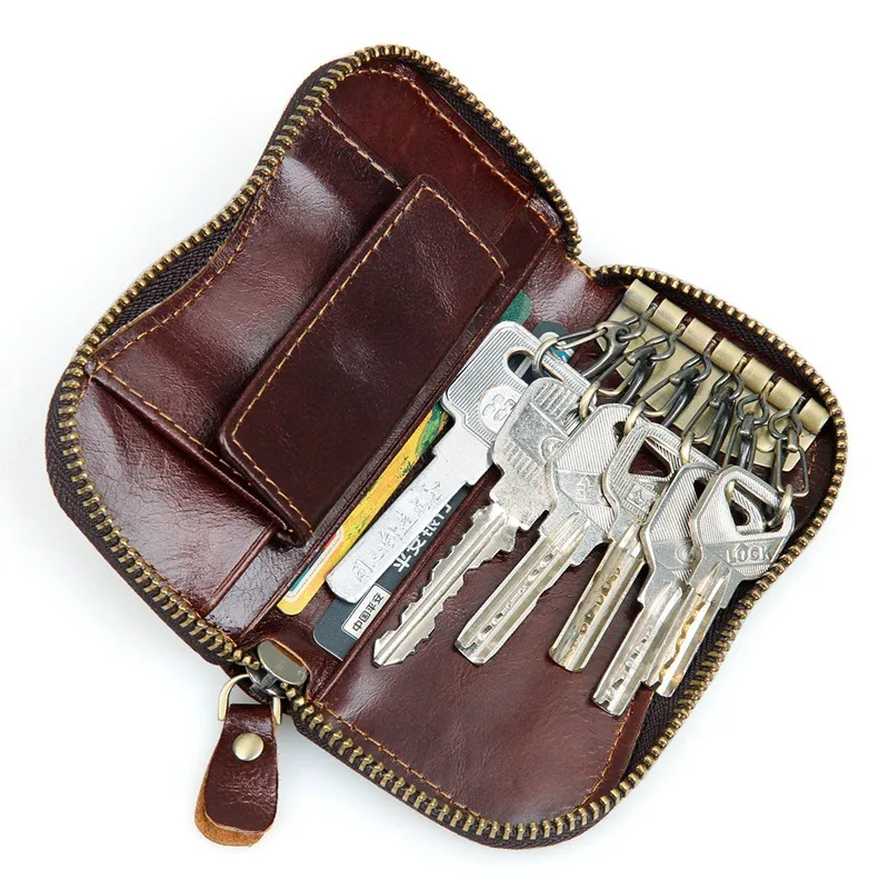 Véritable cuir clé de voiture portefeuilles hommes femme de ménage clés organisateur femmes porte-clés couvre fermeture éclair Vintage porte-clés pochette étui sac sac à main portefeuille