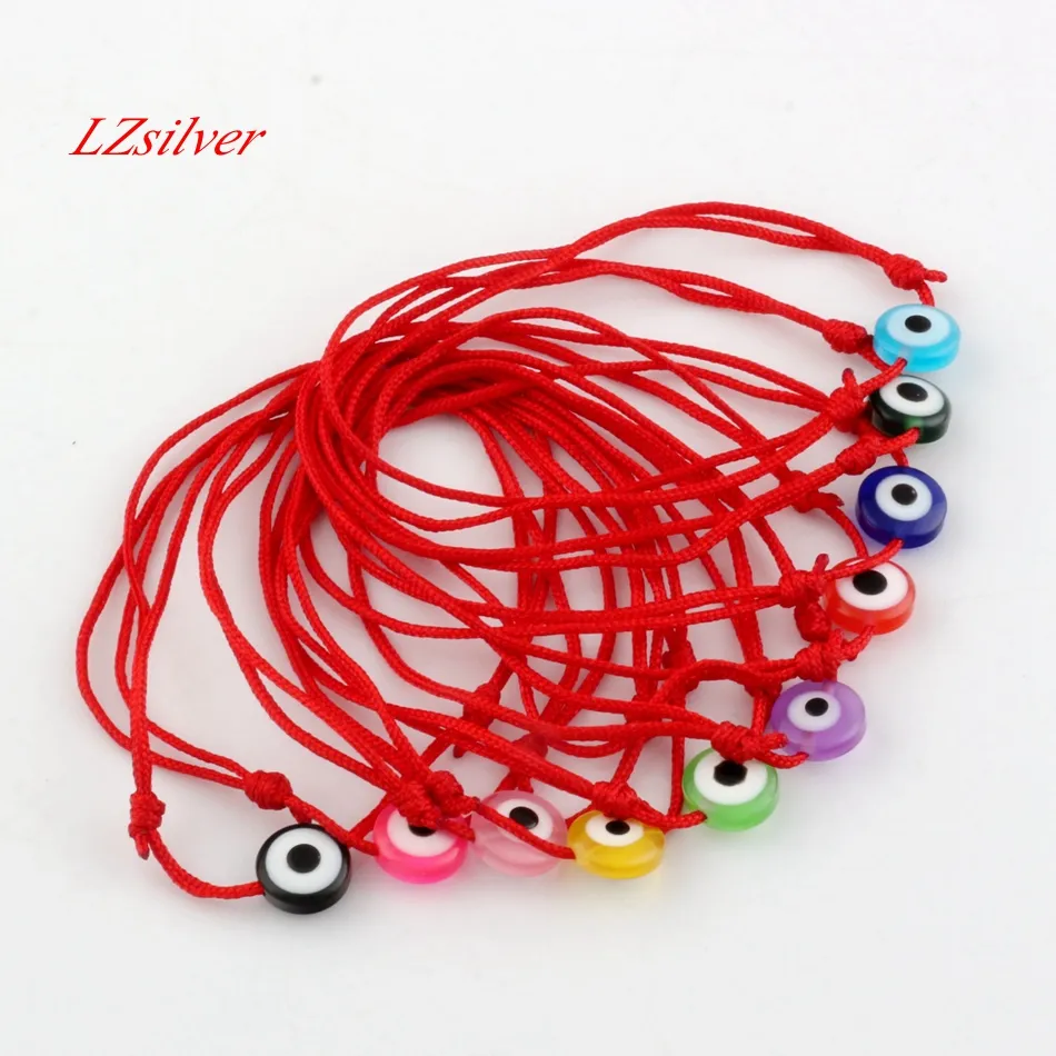 120pcs Kabbalah Red String Bracelet Mix Color Resin Evil Eye Bead Red Protection Saúde Luck Happiness Bracelets B-35
