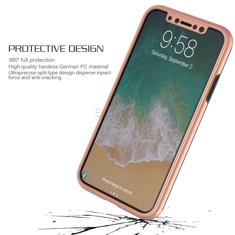 360 Full Protection Case Brush Hard PC Mobiltelefon Lyxkåpa med spegel för iPhone X 8 7 6 6s plus 5 5S Samsung Not 8 S8 S7 Edge Plus J7