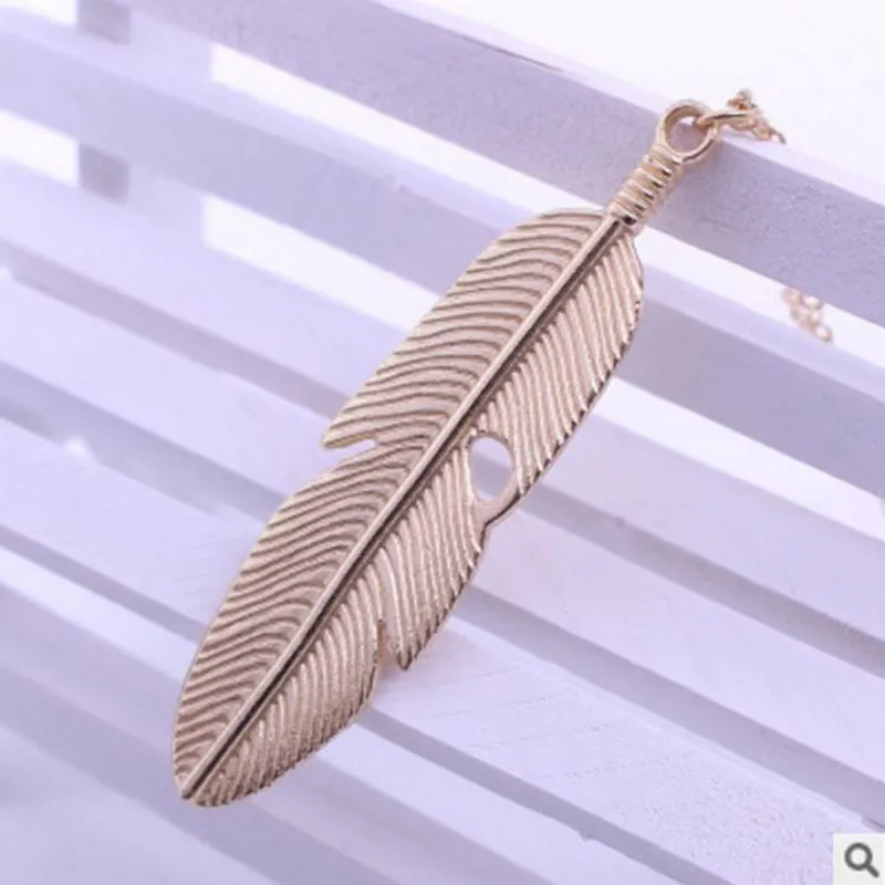Christmas Gift Fashion Jewelry Punk Silver/Gold Plated Long Chain Feather Necklace Vintage Leaf Pendant Necklace for Women