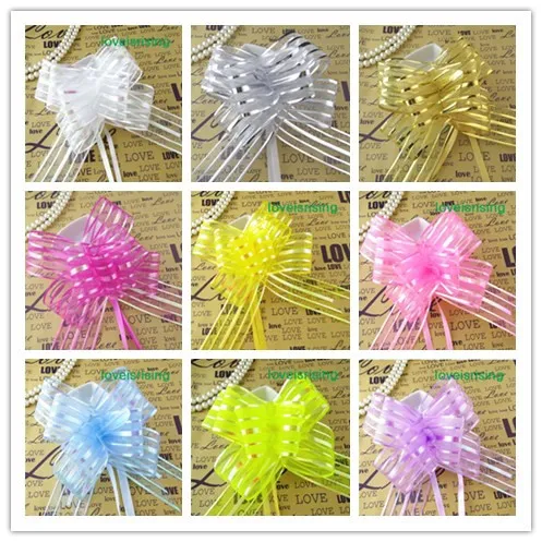 13 Färger Pick - 50st / Parti 5cm Stor storlek Organza Pull Bows Bröllop Favoriter Tillbehör Bröllop Bil Dekorfri frakt