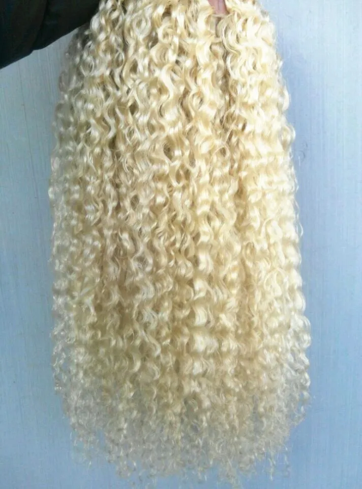 Brésilien vierge humaine remy cheveux bouclés trame boucle naturelle tisse non transformés blonde 613 extensions à double tirage