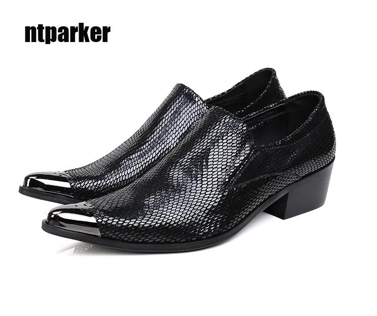 British Style Man's Leather Shoes Oxfords, Ponited Toe Business Dress Skor Svart För Man, Höjd ökade, 38 till 46