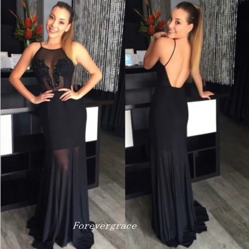 Sexy schwarzes Abschlussballkleid, A-Linie, offener Rücken, Spaghettiträger, langes formelles Damen-Partykleid, maßgeschneidert, Übergröße