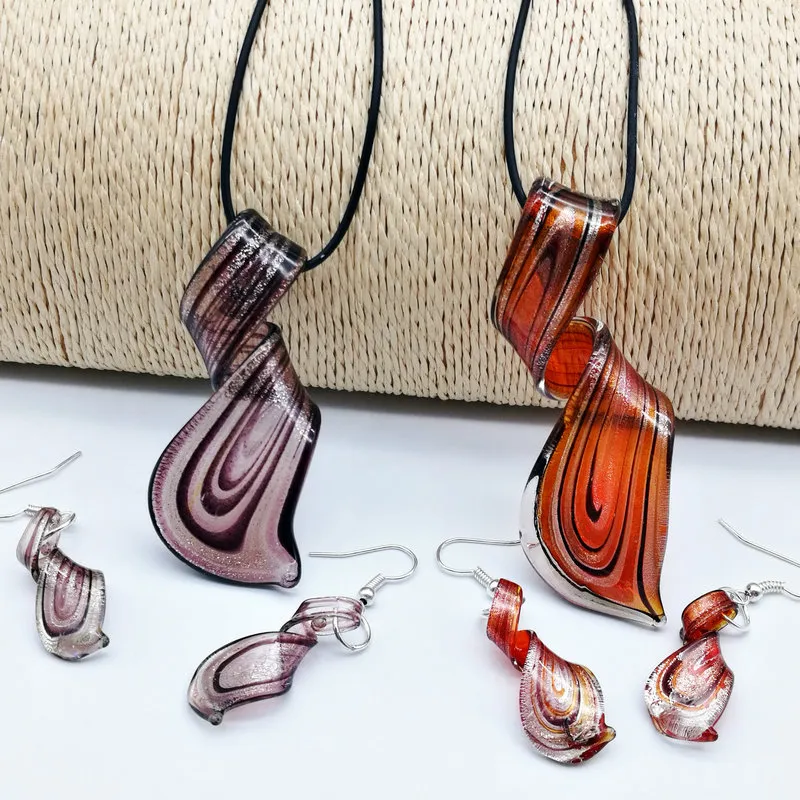 twist mix kleuren murano lampwork glas ketting oorbel sieraden set mode sieraden set murano sieraden set