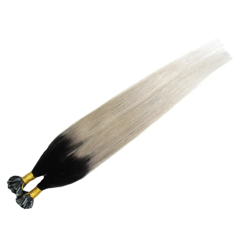 T1B/gris 100g argent ombre indien remy cheveux humains pré-collé u-tip 100s 4B 4C gris ombre cheveux humains kératine bâton pointe extensions de cheveux