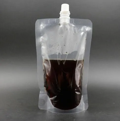 100 stks / partij 250-500ml, stand-up plastic drankje verpakking tas spuiten pouch voor drank vloeibare sap melk koffie