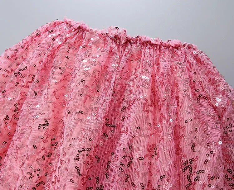 핑크 스팽글 세트 여자 여름 춤 의류 탑 + 스커트, 아기 키즈 착용, 파티 의류, 결혼 착용 5BN502SS - 39