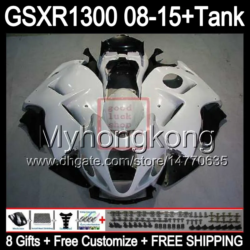 glänzend weiß 8Geschenke für Suzuki Hayabusa GSXR1300 08 15 GSXR-1300 14MY153 GSXR 1300 GSX R1300 08 09 10 11 12 13 14 15 Verkleidung weiß schwarz Kit