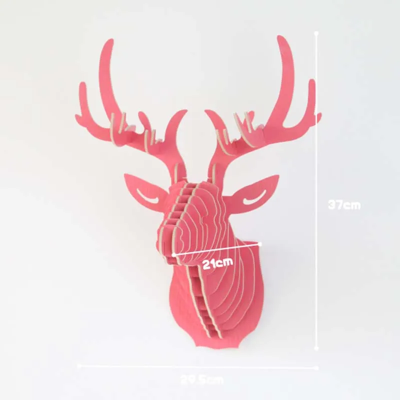 DIY 3D De Madeira Colorido Animal Cabeça De Veado Montagem Puzzle Decoração de Parede Pendurado Decoração Modelo de Madeira Modelo de Brinquedo Decoração Para Casa