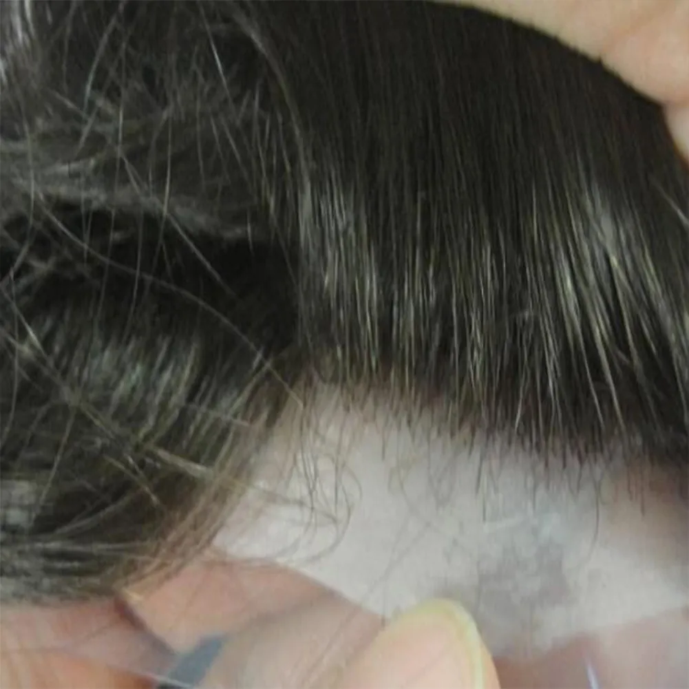 超丈夫な薄い肌の男性Toupee、100％天然の人間の髪の系のシリコーンベースの髪の毛髪の補綴代替のかつら