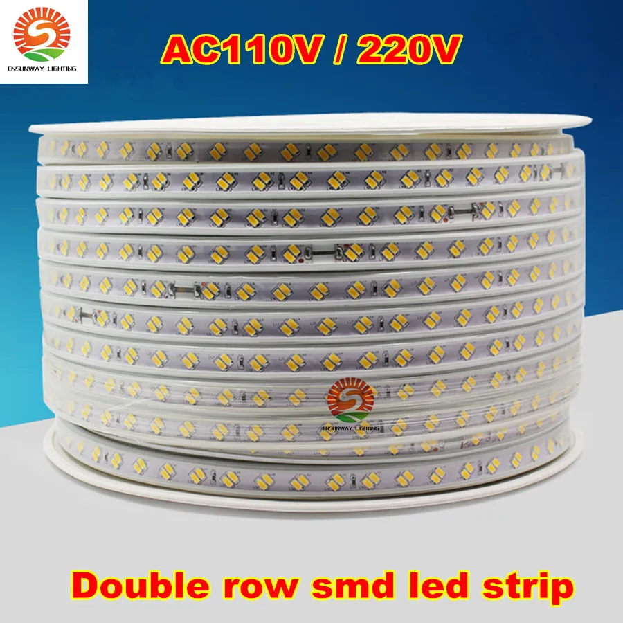 50m 110v 220v doppia fila smd 5630 5730 3014 2835 strisce led fita led strip light impermeabile nastro flessibile corda bianco / bianco caldo