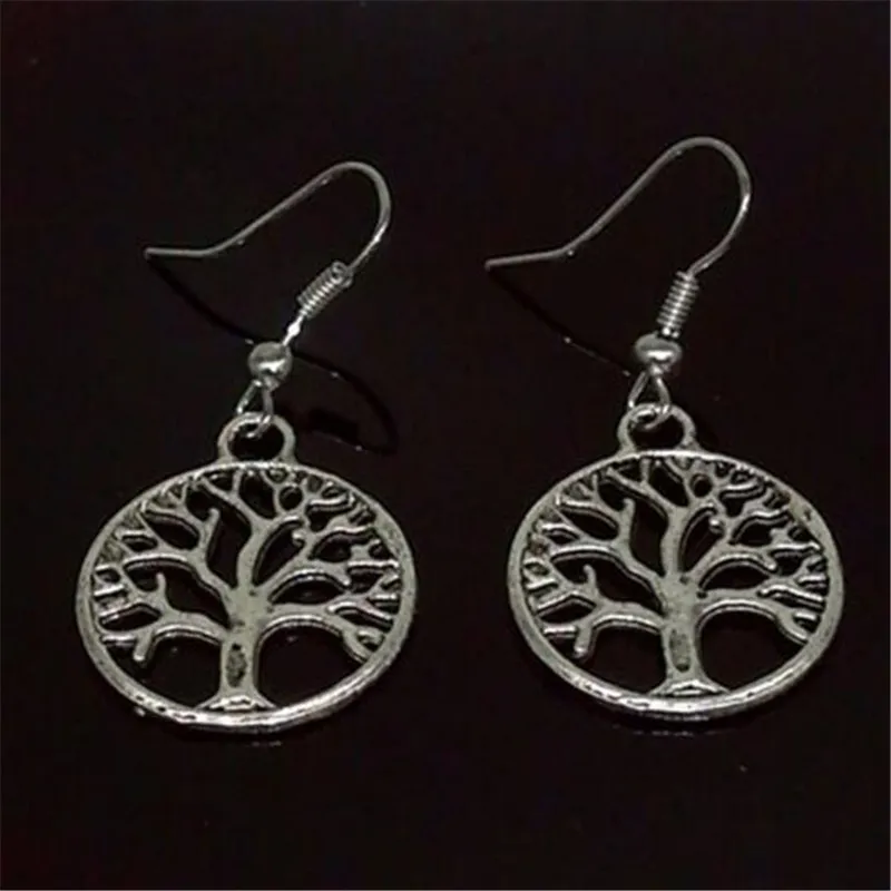 Antik Silver Tree of Life Charm Örhängen DHL Pierced Ears 925 Silver Plated Fish Ear Hook Chandelier Smycken Julklapp