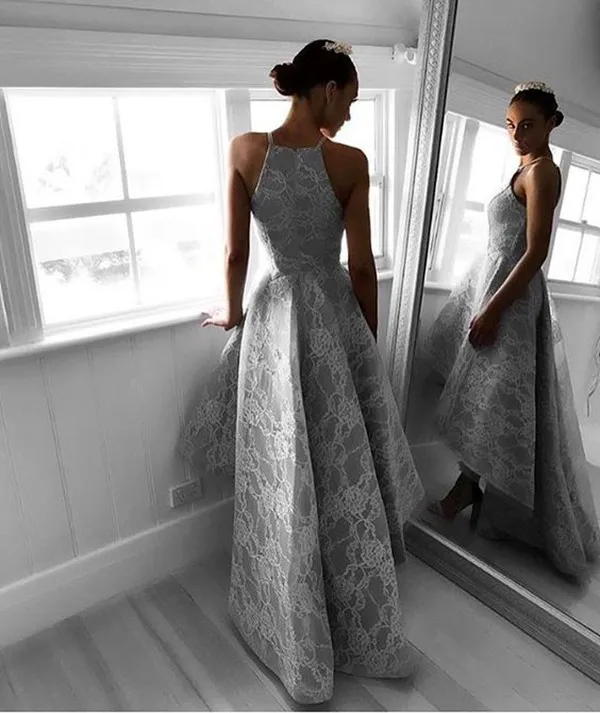 steel grey prom dresses A-line Silver Metallic Dress Ruffles Long Prom Dress With Slit sew1063 main image 1