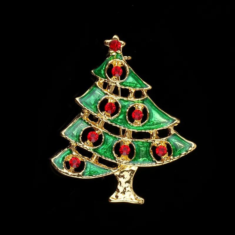 Mix försäljning guld färg metall broscher pins emalj julgran snögubbe broscher kläder juldekoration present smycken