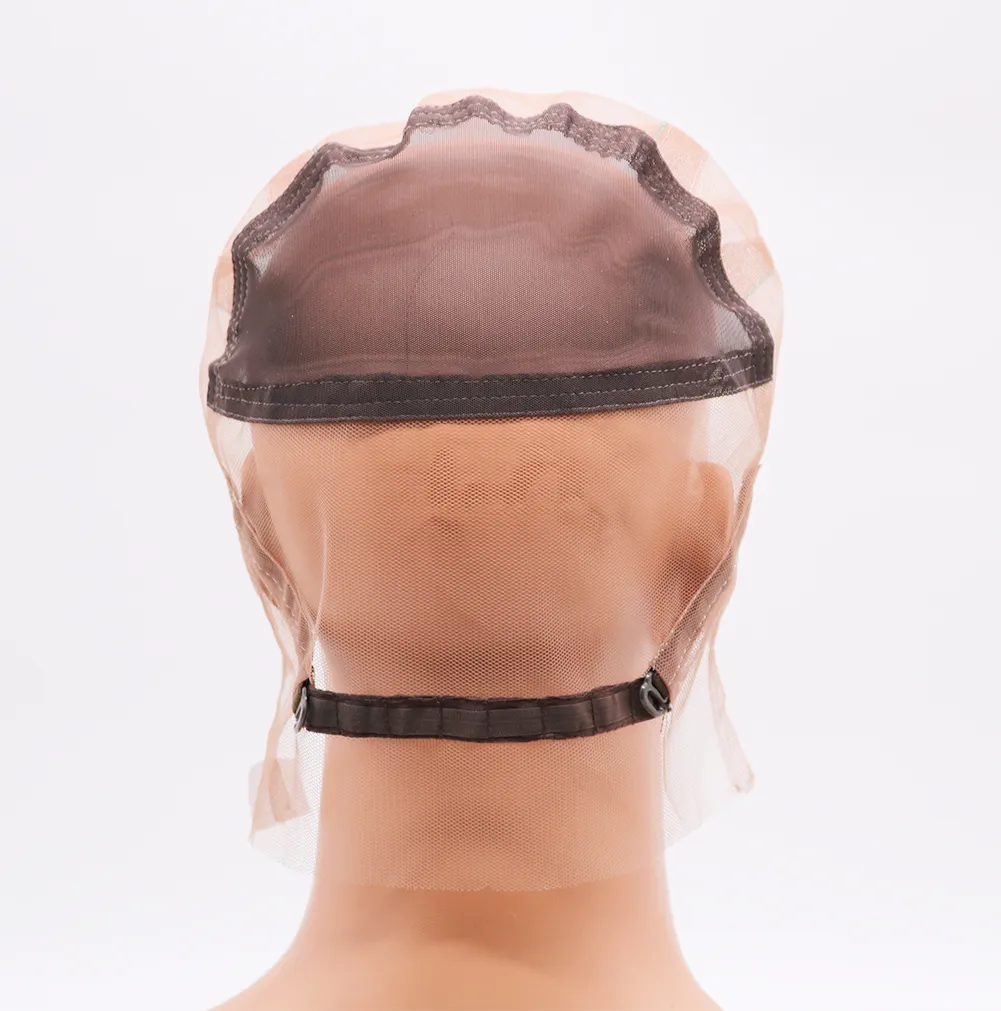 Gorro peluca con encaje completo sin pegamento para hacer pelucas, red para el cabello de encaje suizo y francés con correas y estiramiento de oreja a oreja