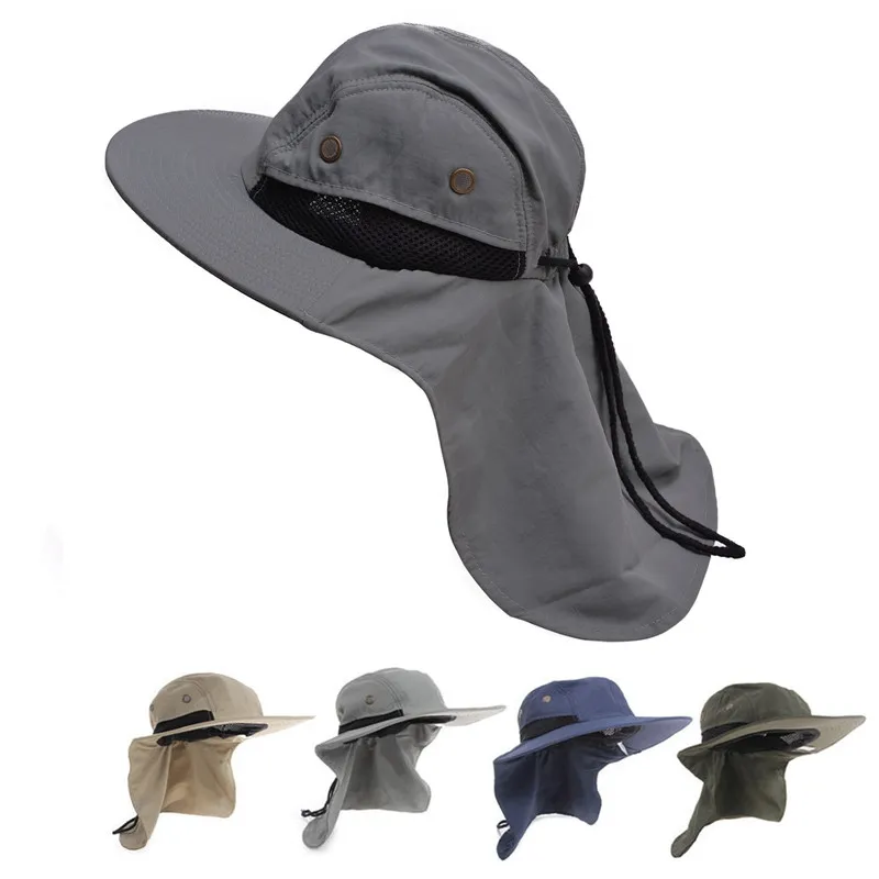 Mens Womens Wide Brim Outdoor Sunshade Neck Protection Fishing Flap Bucket Hat Climb Mountain Jungle Hiking T202