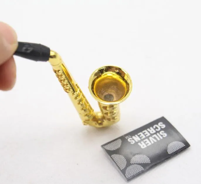 Kreativt mini sugkort med banduppsättning metallremsa guldpläterad saxofonstorleksfilterrökning