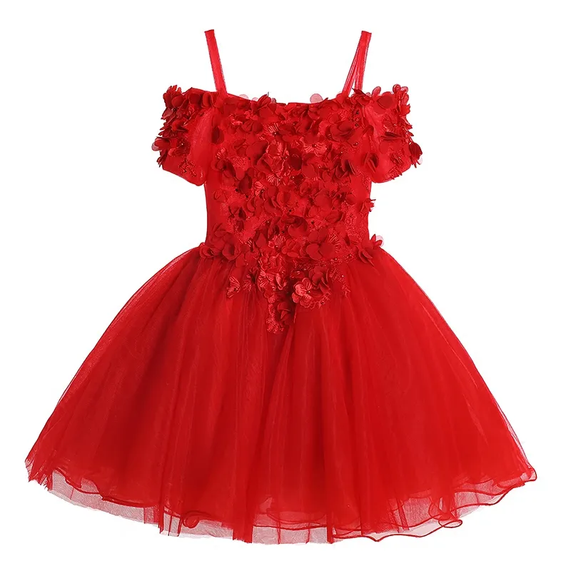 2017 Rouge Genou Longueur Robes De Filles De Fleur Robe De Bal Organza Avec Appliques Fleurs Faites À La Main Pas Cher Filles Pageant Robe Pas Cher Rouge, Blanc, Noir