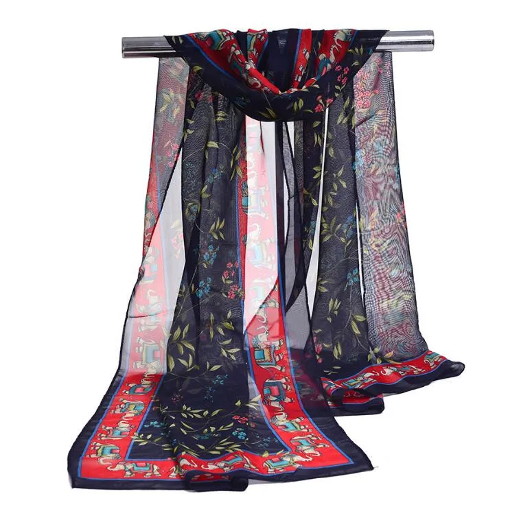 Factory Wholesale Silk Chiffon Scarf Women Scarves 2017 New Elephant Printed Sarong Wrap Beach Cover 160*50cm DHL Free