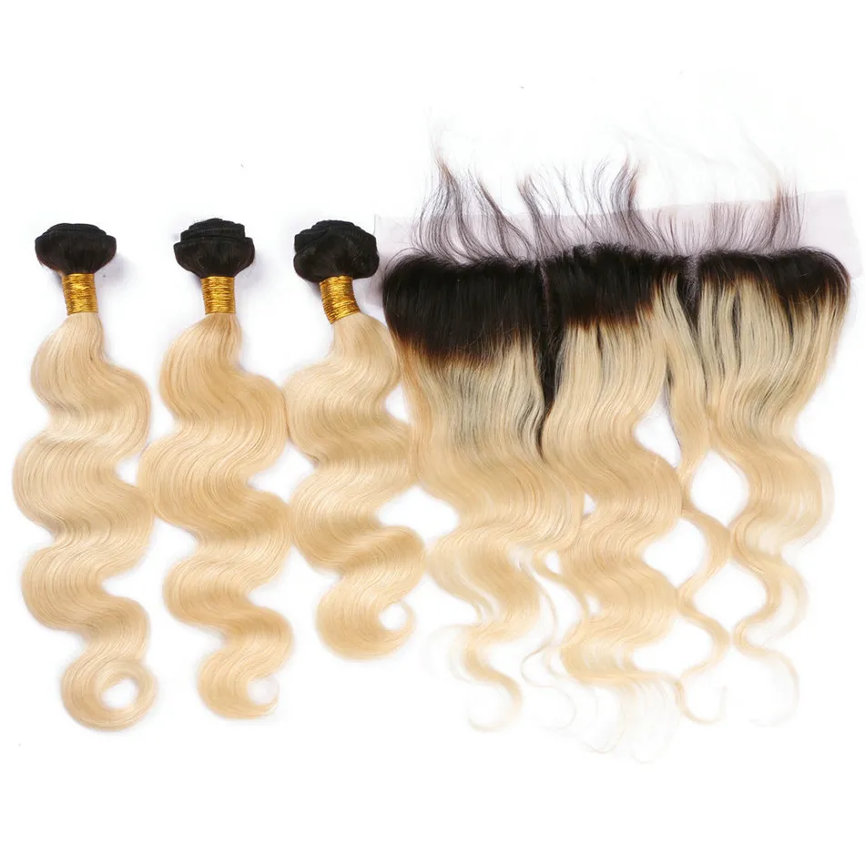Brazilian Body Wave Wavy Silk Base Lace Frontal 13x4 #1b 613 Blonde Human Hair Silk Top Lace Frontal Closure Pieces With Hair Bundles