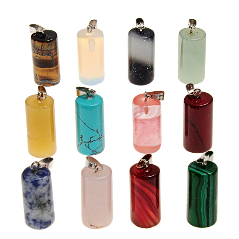 Blandad Slumpmässig Natur Rose Quartz Malachite Blå Sand Sten Pillar Pärlor Chakra Healing Crystal Cylinder Gem Charms För Kvinnor Män Smycken DIY