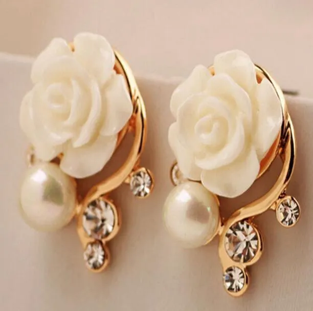Bijoux nouvelle marque Design alliage Rose perle boucles d'oreilles pour femmes 2017 nouveaux accessoires G544