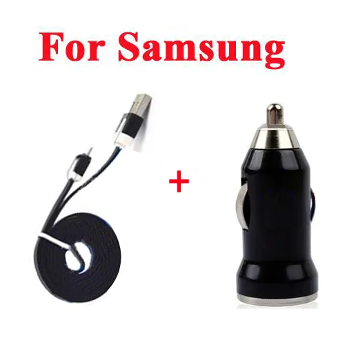 ملون 2in1 Noddle Micro USB Sync Data Cable + Mini USB Car Charger for Samsung HTC Mobile phone - Quality A +