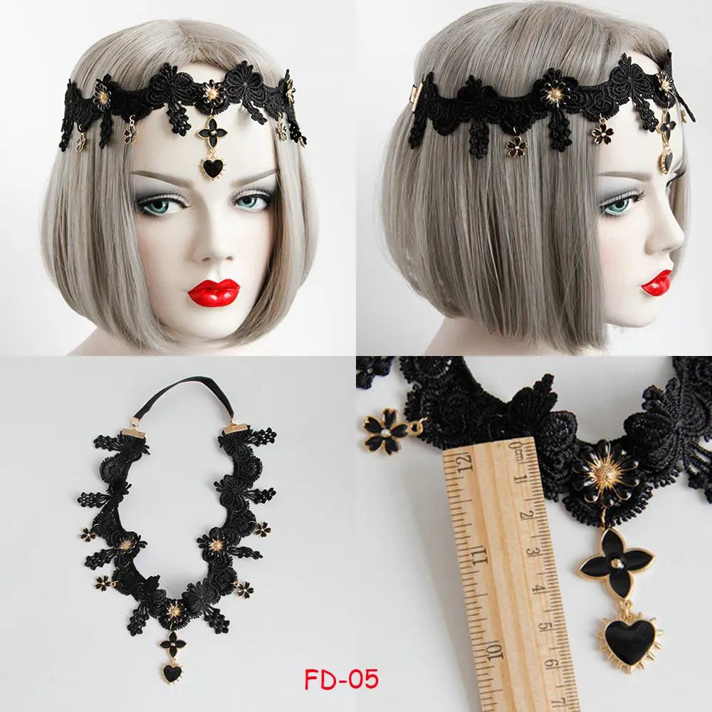 Siyah / Beyaz Dantel Çiçek Rhinestone Dangle Elastik Şerit Bandı Bayanlar Masquerade Parti Saç Garland Band Şapkalar Kızlar Headdress
