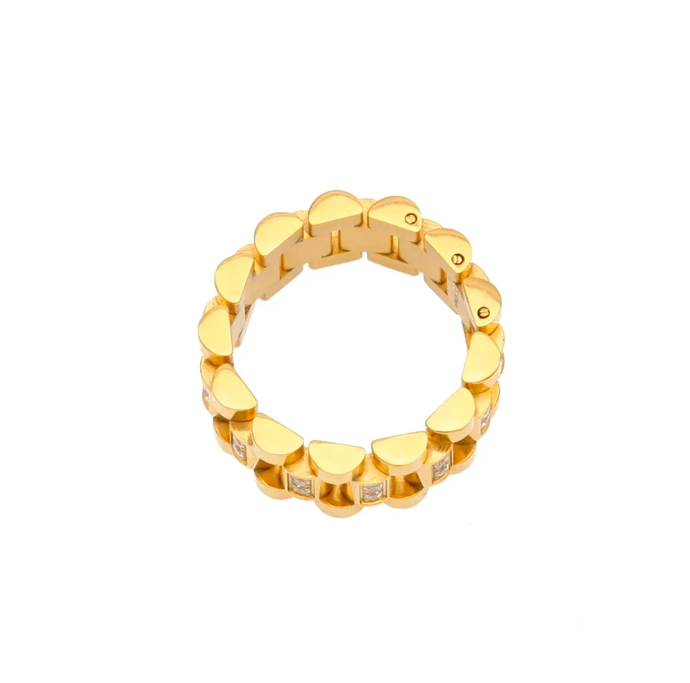 Najwyższej jakości stal ze stali nierdzewnej CZ Styl łańcuchowy regulacja pierścienia rozmiar Goldsteel Kolor Hip Hop Fashion Charm 8-12 Pierścień