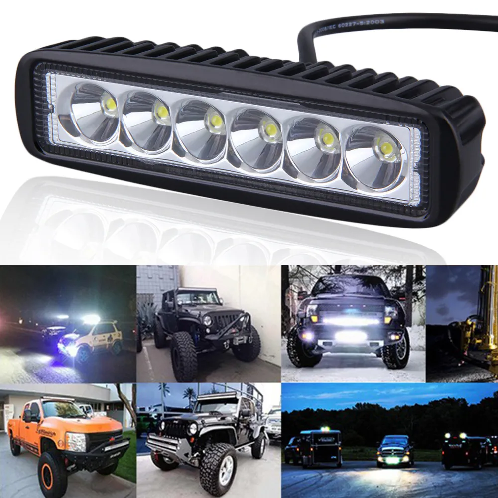 6インチ18W LEDライトバー12V 24VオートバイLEDバーオフロード4x4 ATVデイタイムランニングライトトラックトラクター警告作業ライト