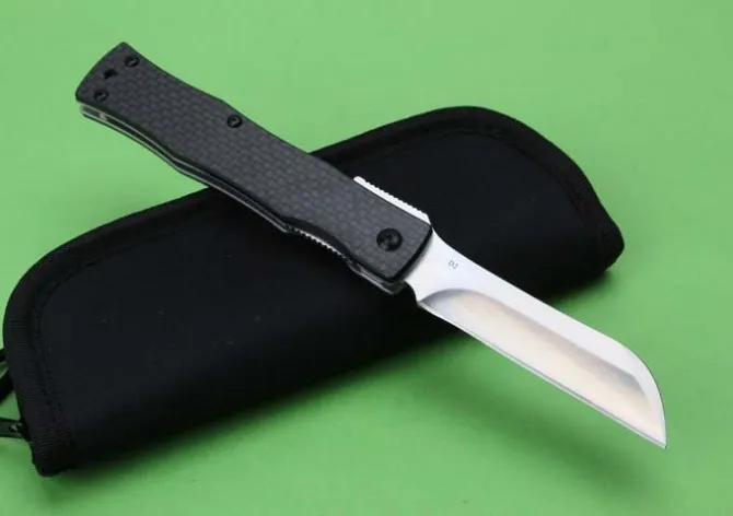 High-end Higonokami Japen Knife D2Steel Blad TC4 Ally + Fiberhandtag 58-60HRC Svart Nylon Bag