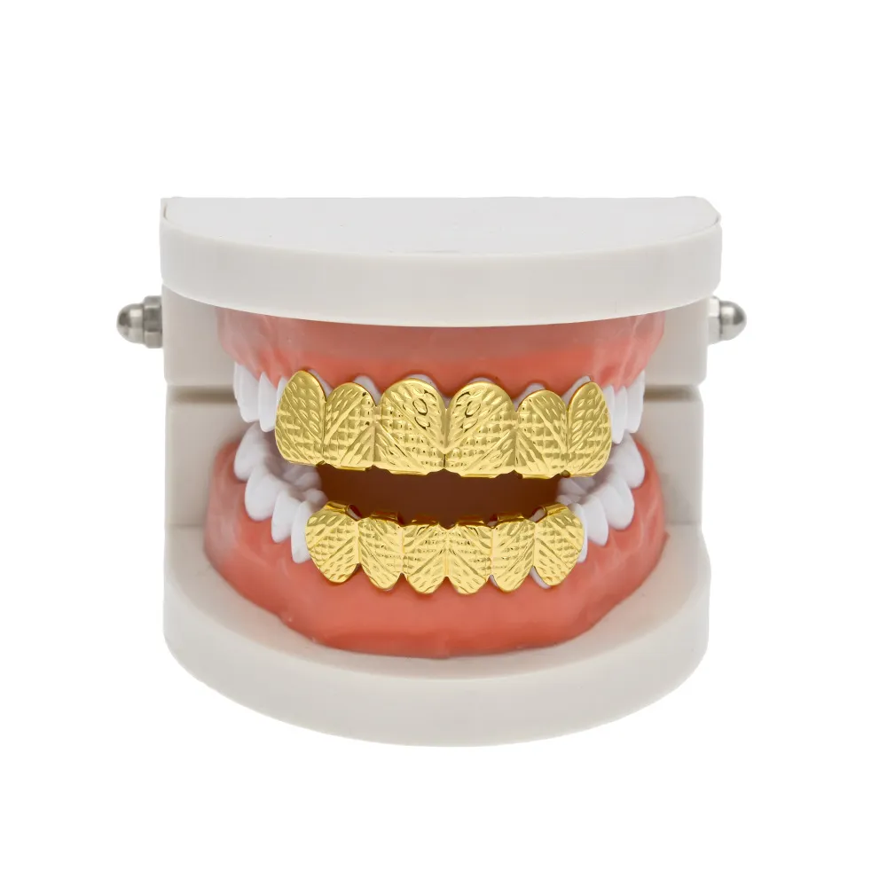 Nouveau véritable or argent plaqué HIP HOP treillis forme dents Grillz haut Bootom Groll ensemble avec silicone mode fête bijoux