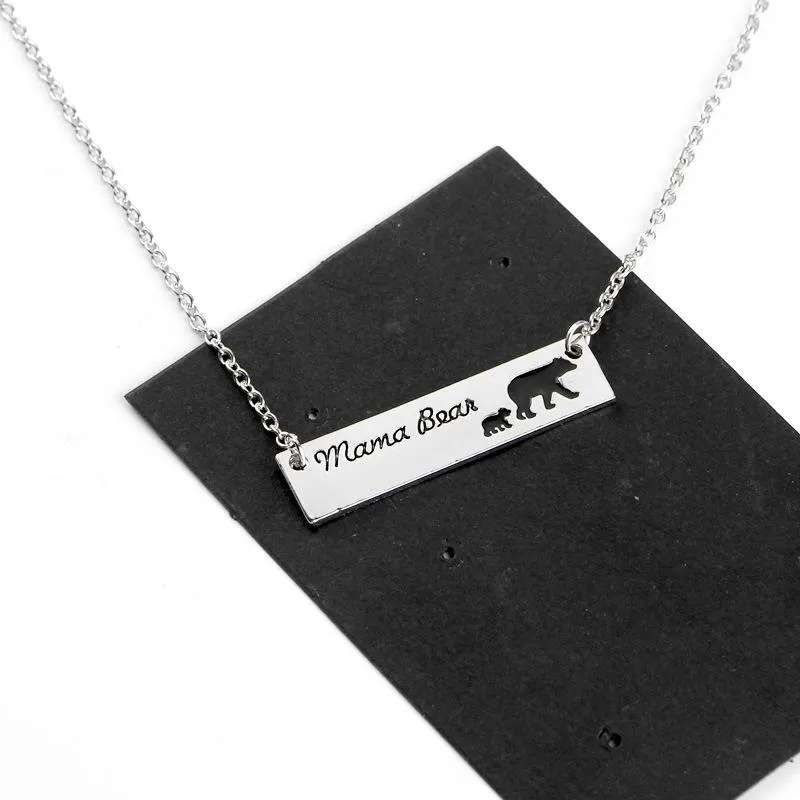 2020 Mama Bear Baby Bear Necklace Silver Bar Pendant Chains Mother and Daughter Love Fashion Jewelry for Women Kids