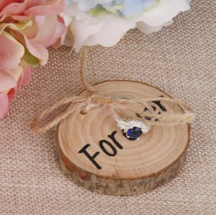 Ring pillows Wedding Ring Bearer Slice Rustic Wooden Ring Holder Wedding supplies with Burlap Creative Retro Wedding Decoration WT40