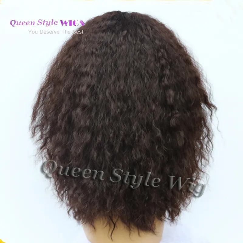 Camino rizado de color rizado marrón 100 pelucas sintéticas resistentes al calor de kanekalon para mujeres negras 6a máquina de encaje de encaje