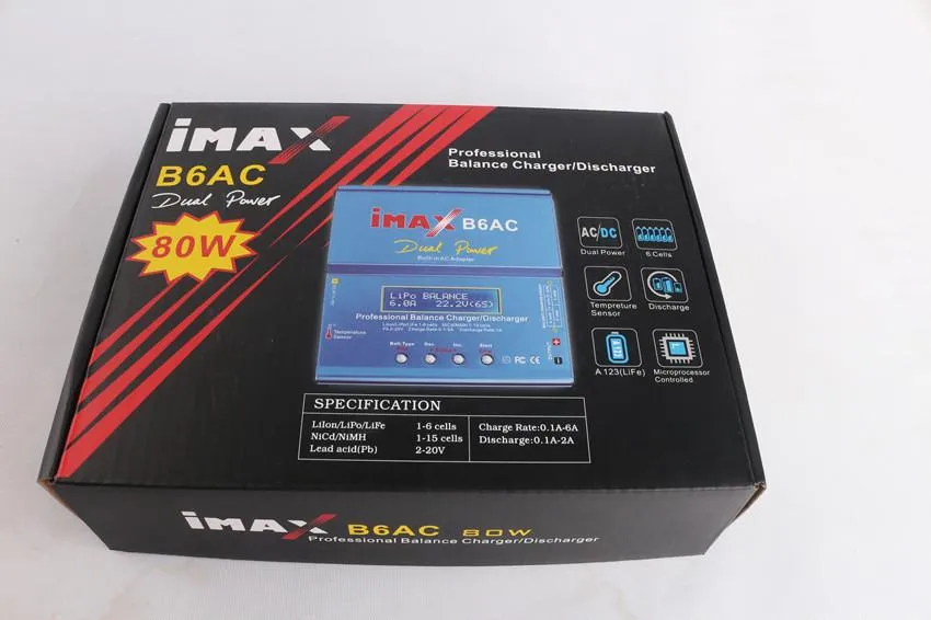 Dual Power 80W Professional IMAX B6 AC B6AC LIPO NIMH 3S RC Batteribalansladdare Discharger Adapter för RC Hobby