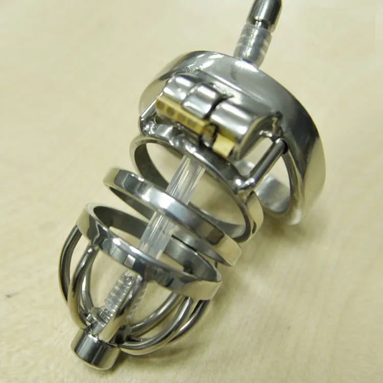 New Super Small Male Chastity Cock Cage Sex Slave Penis Lock Anti-Erection Device With Removable Urethral Sounding Catheter Short