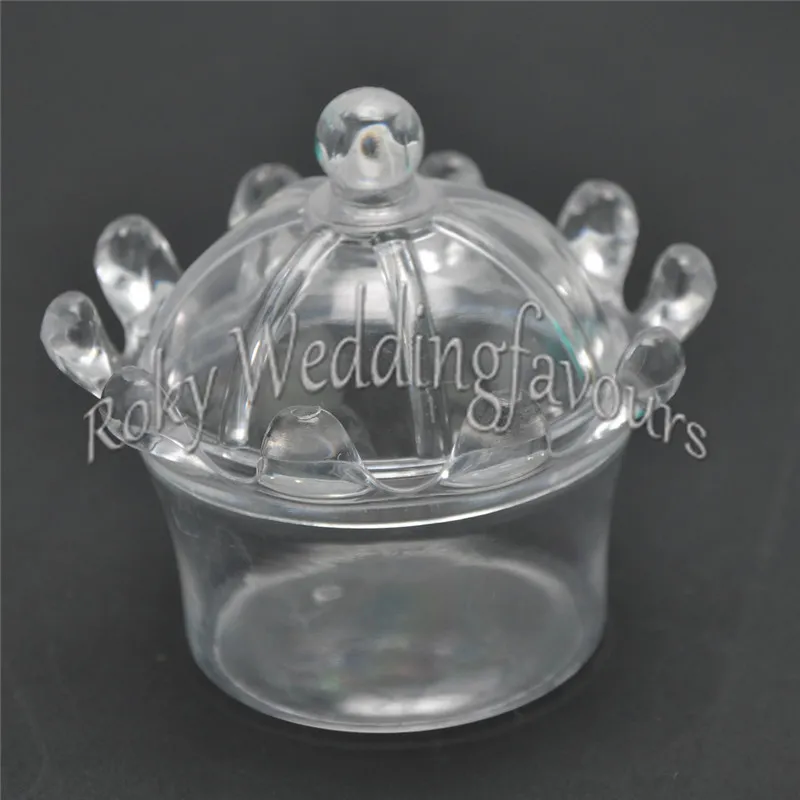 Free Shipping 50pcs Creative Transparent Clear Crown Candy Box Baby Shower Plastic Candy Holder Kids Party Favors and Birthday Gifts