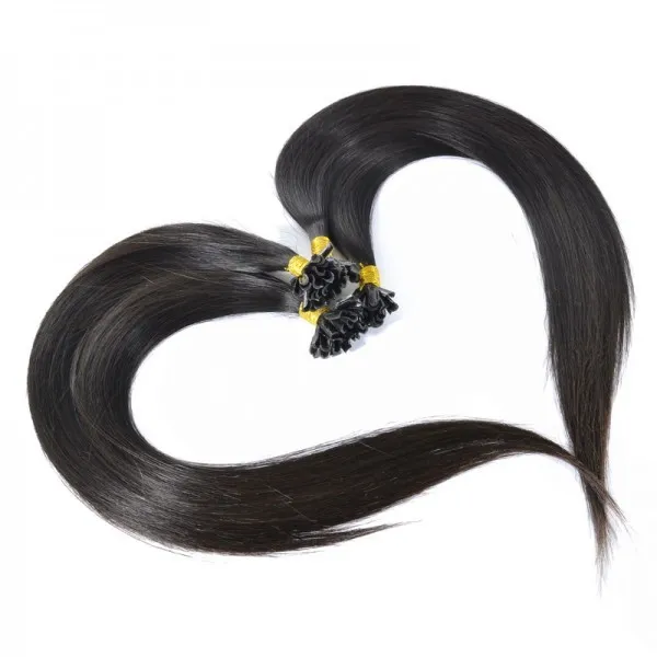 도매 인기 pre-bonded 인간의 머리카락 U 팁 머리 0.5g / strand 200strands / 블랙 컬러 # 1 # 1B 네일 팁 인간의 머리카락 extenension